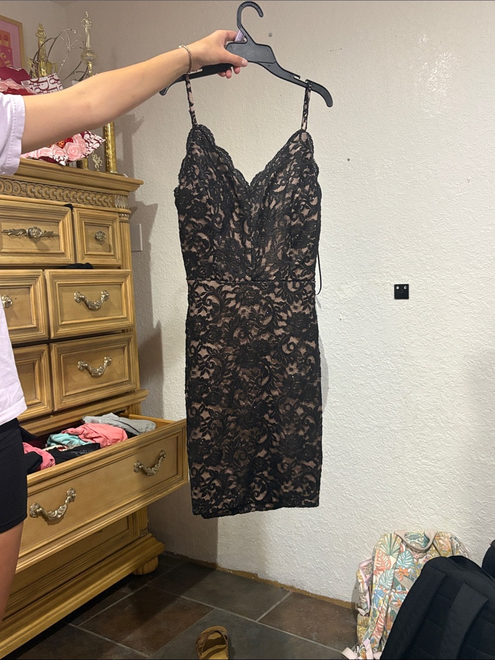 Morgan & Co. Black Lace Spaghetti-Strap Mini Dress
